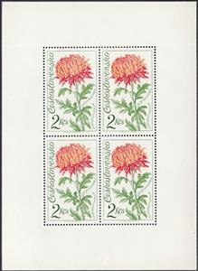 Mini Sheet, Chrysanthemum, Czechoslovakia,  , Flowers, Plants (Flora)