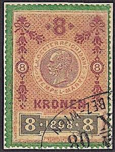 Stamp, Stempel Marke 1898 8 krone, Austria,  , Numbers