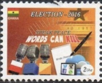 Stamp, Speak Peace - Words Can Kill, Ghana,  , Elections, Flags, Journalism