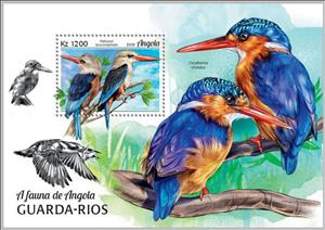 Souvenir Sheet, Halcyon leucocephala & Corythomis cristatus, Angola,  , Animals (Fauna), Birds, Kingfishers