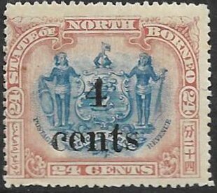 Coat of Arms with Supporters Surcharged "4 Cents"
