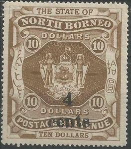 Stamp, Coat of Arms Surcharged "4 Cents", North Borneo,  , Coats of Arms