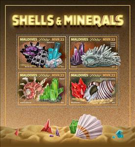 Mini Sheet, Shells and Minerals, Maldives,  , Animals (Fauna), Minerals, Molluscs, Sea Life, Shells