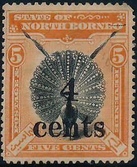 Great Argus Pheasant Surcharged "4 Cents"