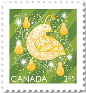 Stamp, Partridge and Pears, Canada,  , Birds, Christmas, Fruits