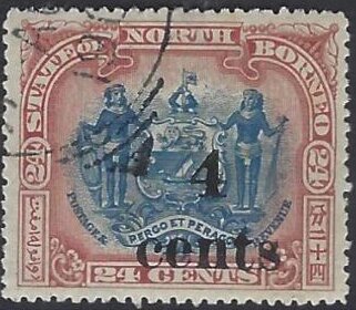 Coat of Arms with Supporters Surcharged "4 Cents"