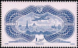 Stamp, Aircraft Caudron 635 „Simoun“ over Paris, France,  , Aircraft, Townscapes / City Views