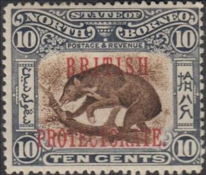 Stamp, Sun Bear (Ursus malayanus) ovp "BRITISH PROTECTORATE", North Borneo,  , Bears