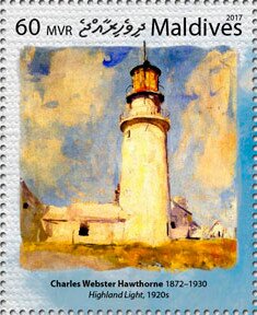 Stamp, "Highland Light" (1920s), by Charles Webster Hawthorne, Maldives,  , Lighthouses, Paintings