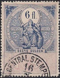 Stamp, Stempel Marke 1883 6fl, Austria,  , Numbers
