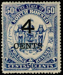 Stamp, Coat of Arms Surcharged "4 CENTS", North Borneo,  , Coats of Arms