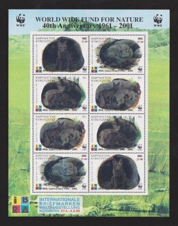 Mini Sheet, 40th Anniversary of WWF. Surcharge., Kyrgyzstan,  , Animals (Fauna), Anniversaries and Jubilees, Foxes, Mammals, WWF