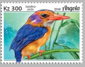 Stamp, Ispidina picta, Angola,  , Animals (Fauna), Birds, Kingfishers