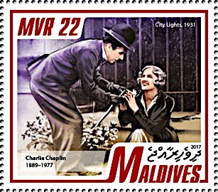 Stamp, Charlie Chaplin in "City Lights" (1931), Maldives,  , Actors
