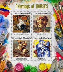 Mini Sheet, Paintings of Horses, Maldives,  , Animals (Fauna), Horses, Mammals, Paintings