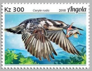 Stamp, Ceryle rudis, Angola,  , Animals (Fauna), Birds, Kingfishers