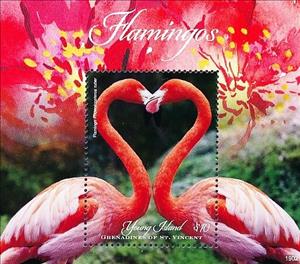 Souvenir Sheet, Phoenicoptrus ruber, Saint Vincent Grenadines,  , Animals (Fauna), Birds, Flamingos