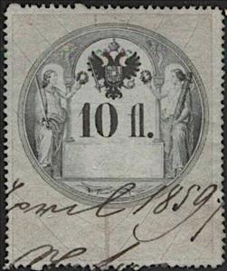 Stamp, Stempel Marke 1858 10fl, Austria,  , Numbers