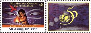 Stamp with Attached Label, Unicef, UNO Vienna,  