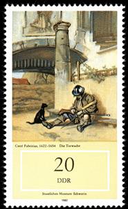 Stamp, "The gate guard" (C. Fabrititus), Germany, Democratic Republic,  , Paintings