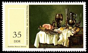 Stamp, "Breakfast table with ham" (W. C. Heda), Germany, Democratic Republic,  , Paintings