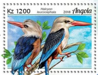 Stamp, Halcyon leucocephala, Angola,  , Animals (Fauna), Birds, Kingfishers