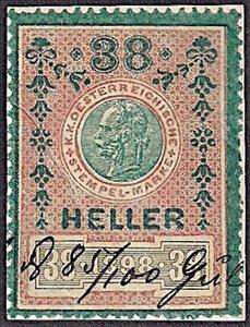 Stamp, Stempel Marke 1898 38 heller, Austria,  , Numbers