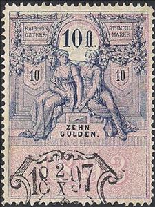 Stamp, Stempel Marke 1893 10fl, Austria,  , Numbers
