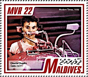 Stamp, Charlie Chaplin in "Modern Times" (1936), Maldives,  , Actors