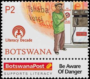 Stamp, Be Aware of Danger, Botswana,  , Men, Tobacco Smoking