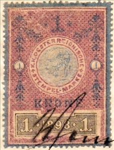 Stamp, Stempel Marke 1898 1 krone, Austria,  , Numbers