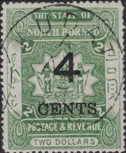Stamp, Coat of Arms Surcharged "4 CENTS", North Borneo,  , Coats of Arms
