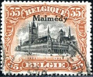 Stamp, › Overprint "Malmédy" on Ypres, Belgium,  , Buildings, UNESCO World Heritage Sites