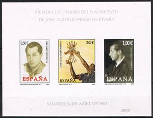 Souvenir Sheet, HB I Cent. Birth José Antonio Primo de Rivera, Cinderellas,  