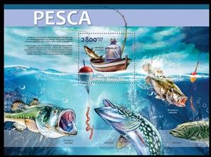 Souvenir Sheet, Fishing, Guinea-Bissau,  , Animals (Fauna), Fishes