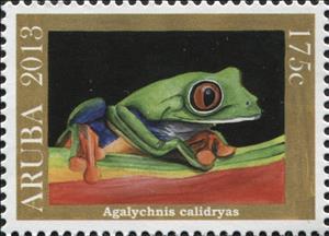 Stamp, Red-eyed Tree Frog (Agalychnis callidryas), Aruba,  , Amphibians, Animals (Fauna), Frogs