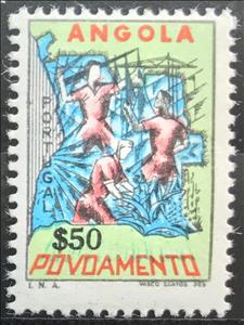 Stamp, Map of Angola, industrial and farm workers, Angola,  