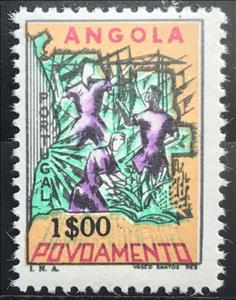 Stamp, Map of Angola, industrial and farm workers, Angola,  