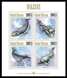 Mini Sheet, Whales, Guinea-Bissau,  , Animals (Fauna), Mammals, Sea (Marine) Mammals, Sea Life, Whales