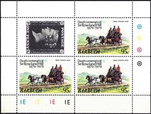 Mini Sheet, Mail Coach, 1840, Barbuda,  , Animals (Fauna), Horses, Mailcoaches, Mammals, Postal Traffic