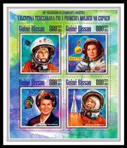 Mini Sheet, 50th Anniversary of the Space Flight of Valentina Tereshkova, Guinea-Bissau,  , Astronauts, Famous People