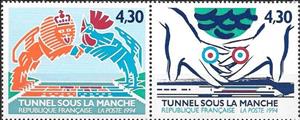 Se-tenant, Channel Tunnel - Franco-British Joint Issue, France,  , Joint Issues, Special Occasions, Tunnels
