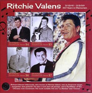 Mini Sheet, Ritchie Valens, Saint Vincent Grenadines,  , Famous People, Musical Instruments, Musicians