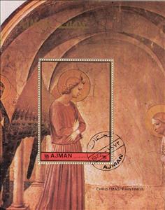 Souvenir Sheet, The Annunciacion; by Fra Angelico, Ajman,  , Paintings