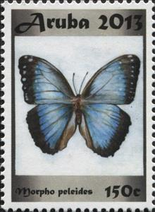 Stamp, Blue Morpho (Morpho peleides), Aruba,  , Animals (Fauna), Butterflies, Insects