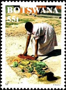 Stamp, Drying dyed yarn, Botswana,  