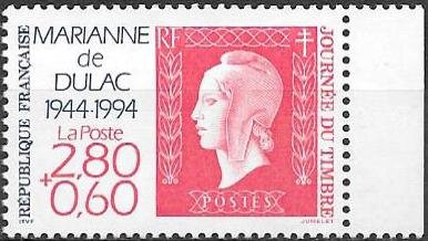Se-tenant, Marianne kind Dulac, France,  , Anniversaries and Jubilees, Philately, Stamp Day, Stamps