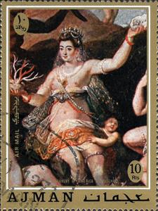Stamp, Allegory of the Treasures of the Sea (1585) by Jacopo Zucchi, Ajman,  , Nudes, Paintings