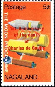 Stamp, 1st Anniversary Of The Death Of Charles De Gaule, Cinderellas,  , Anniversaries and Jubilees, Outer Space, Space Traveling, Spacecrafts