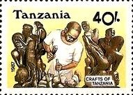 Stamp, Makonde carver at work, Tanzania,  